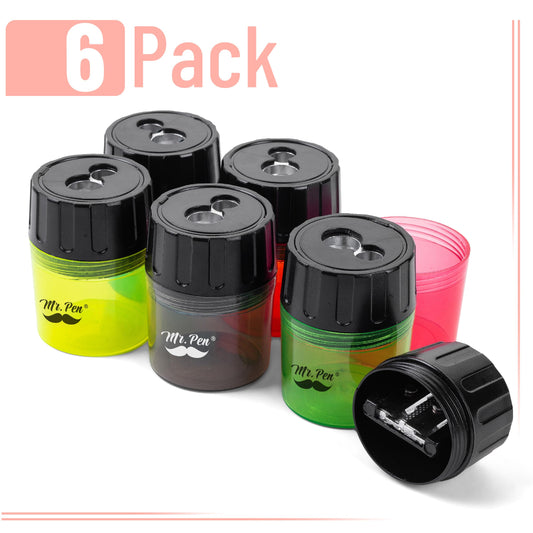 Set of 6 Handheld Manual Pencil Sharpeners with 2 Holes