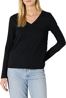Women's 100% Cotton Long-Sleeve V-Neck T-Shirt