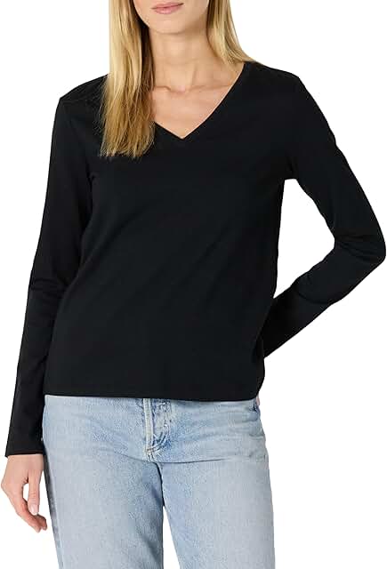 Women's 100% Cotton Long-Sleeve V-Neck T-Shirt