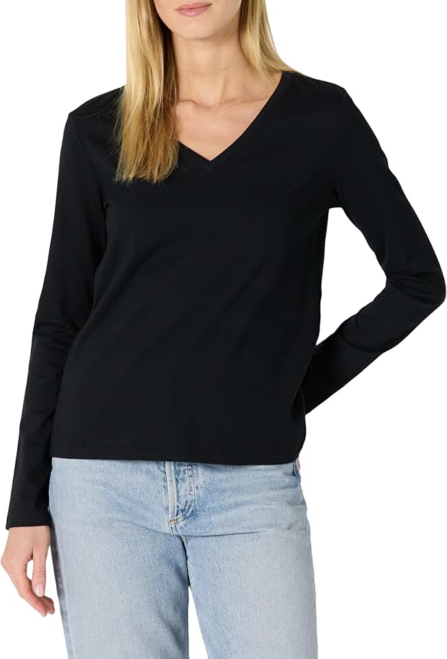 Women's 100% Cotton Long-Sleeve V-Neck T-Shirt