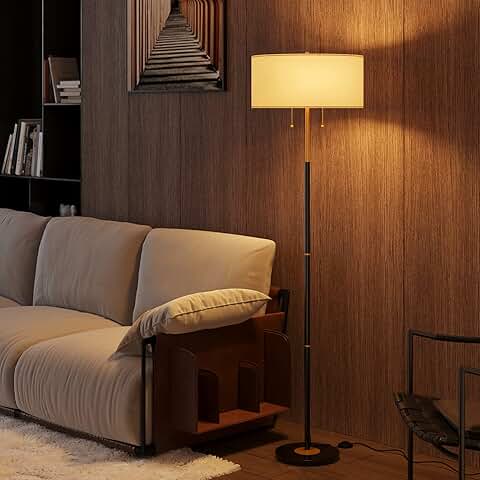 2-Light Floor Lamp with White Fabric Shades
