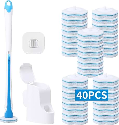 Disposable Toilet Brush with 40 Refills and Wall Mount