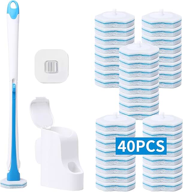 Disposable Toilet Brush with 40 Refills and Wall Mount