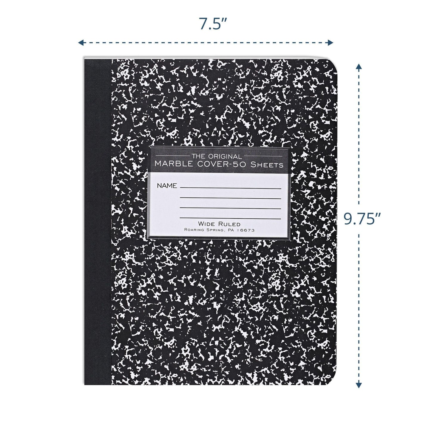 Black Marble Hard Cover Composition Notebook, 9.75" x 7.5"