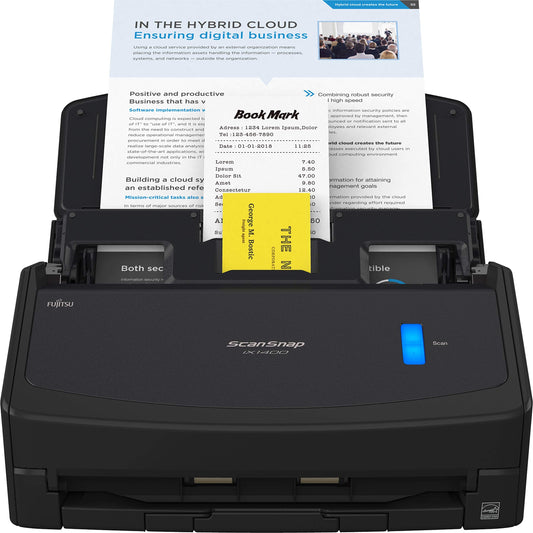 ScanSnap iX1400 document scanner with one-touch button in black