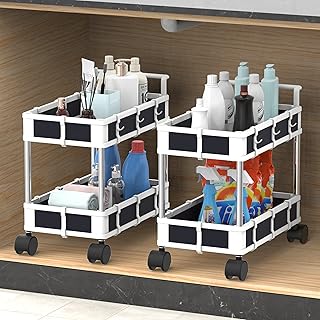 Two-Tier Under Sink Organizer with Wheels, 2 Pack