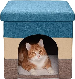 Collapsible Pet House with Plush Toy for Cats and Small Dogs