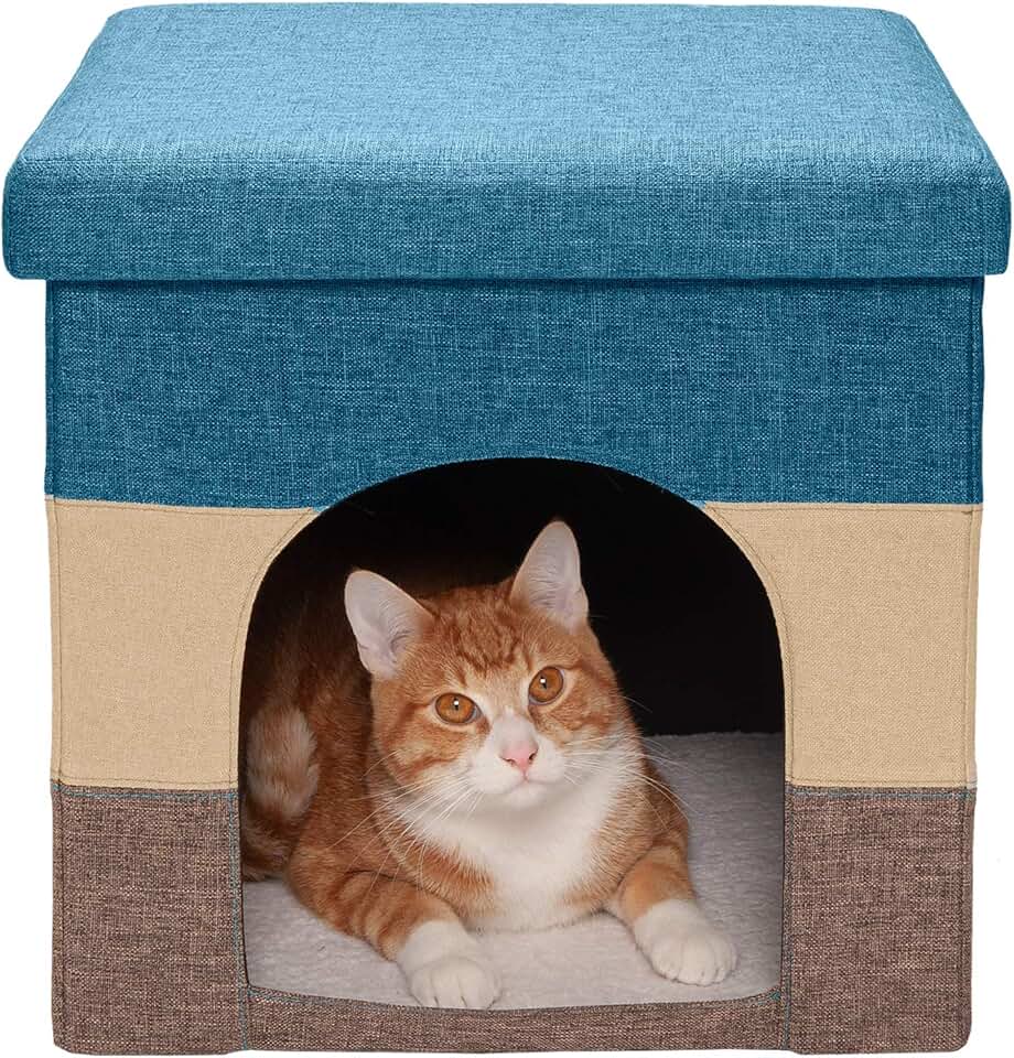 Collapsible Pet House with Plush Toy for Cats and Small Dogs