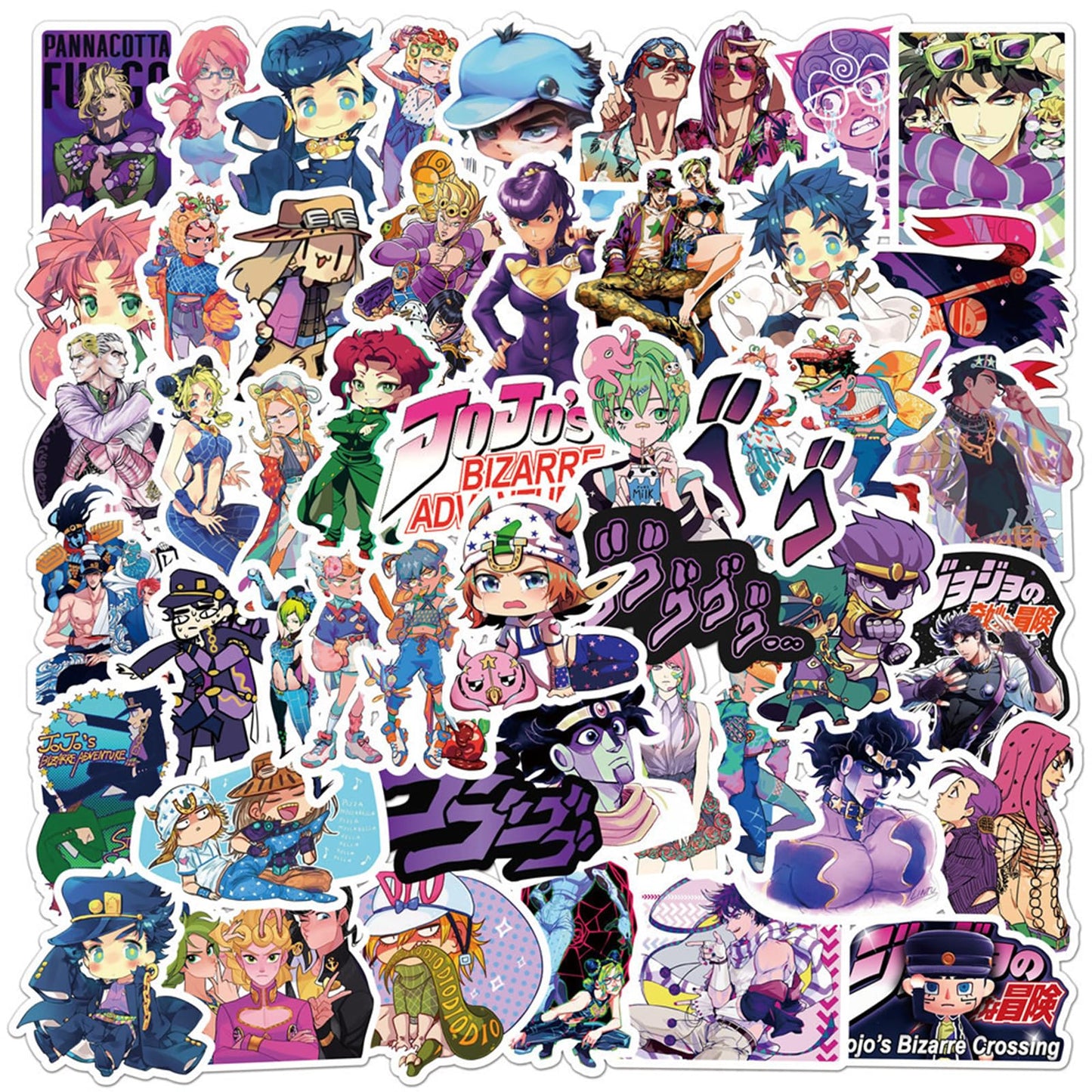 50 Purple JoJo's Bizarre Adventure Stickers for Kids and Teens