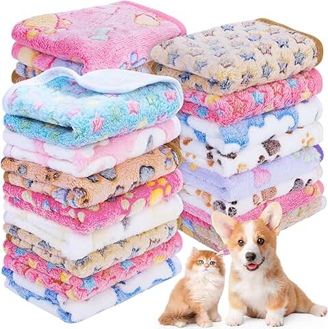24 Soft Paw Print Pet Blankets for Small Dogs and Cats