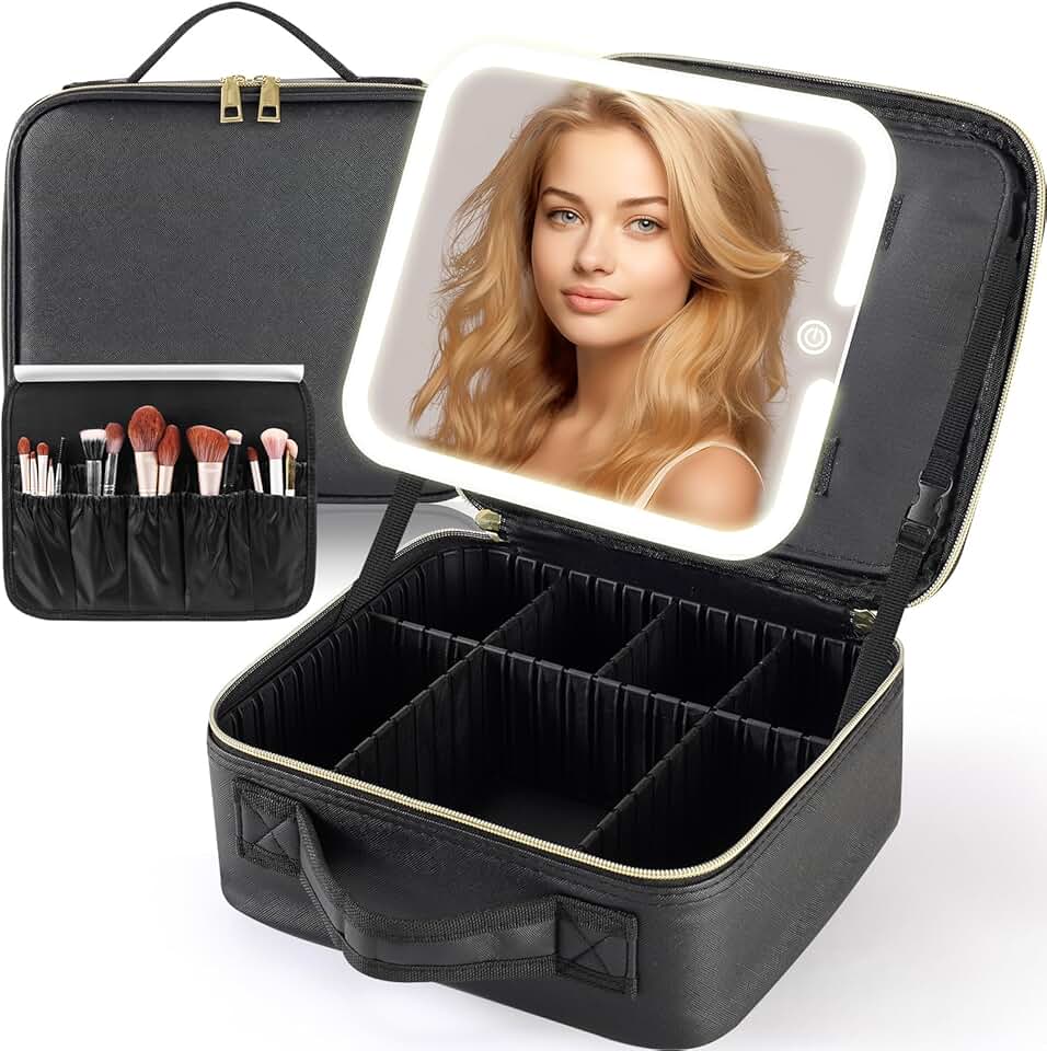 Travel Makeup Bag with Lighted Mirror