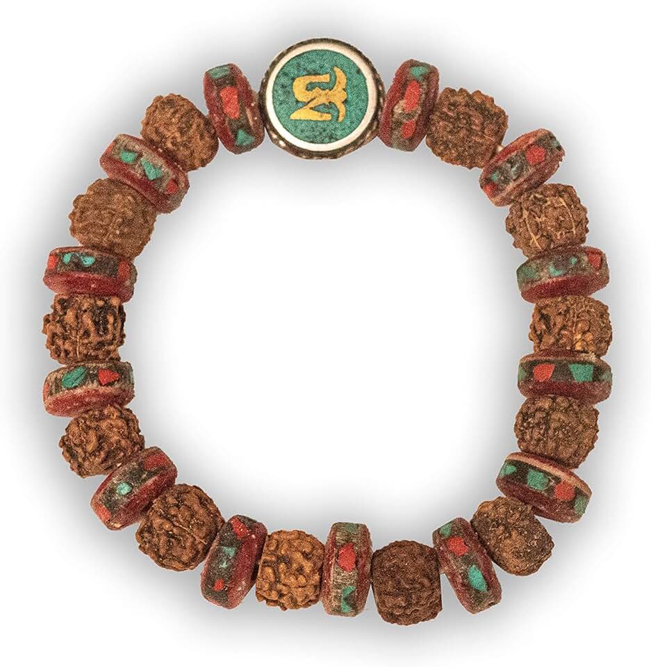 Handmade Yak Bone Rudraksha Wrist Mala with Turquoise Beads