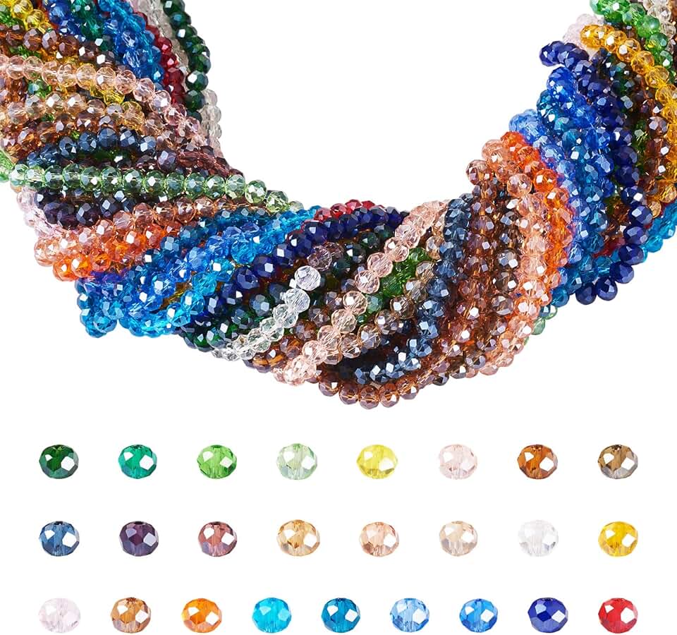 25-String Colorful Faceted Rondelle Glass Beads 6mm