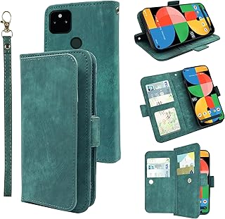 Leather Wallet Case with Wrist Strap for Pixel 5a 5G