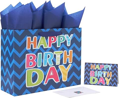 Large Blue Gift Bag with Card and Tissue Paper