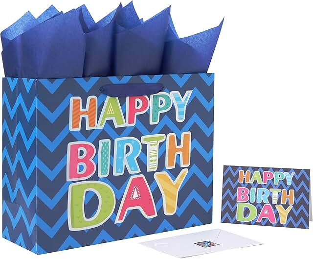 Large Blue Gift Bag with Card and Tissue Paper