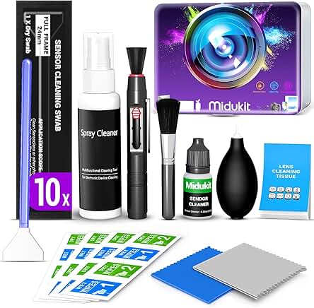 Camera lens and sensor cleaning kit with swabs and cleaner