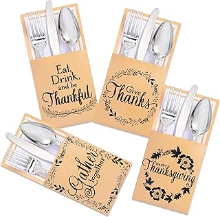 36 Gold Foil Turkey Utensil Holders for Fall Party