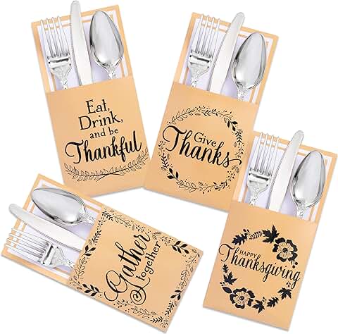 36 Gold Foil Turkey Utensil Holders for Fall Party