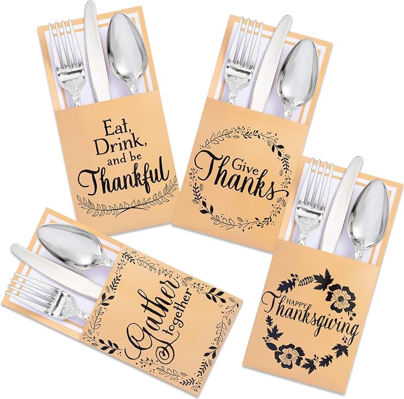 36 Gold Foil Turkey Utensil Holders for Fall Party