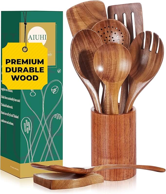 5-Piece Wooden Kitchen Utensil Set for Cooking and Serving