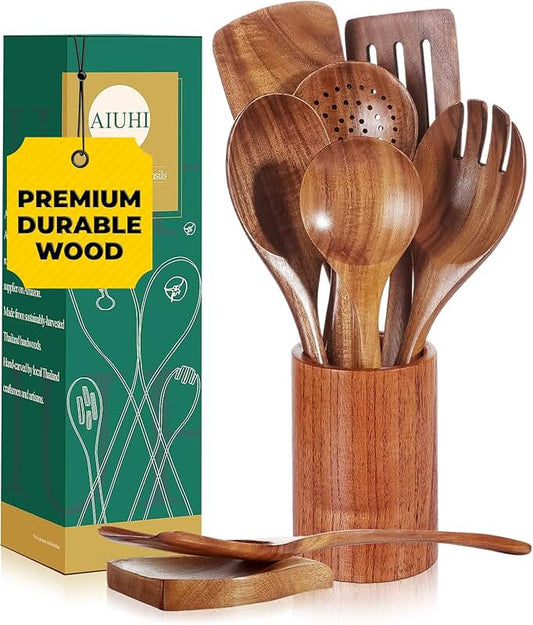 5-Piece Wooden Kitchen Utensil Set for Cooking and Serving