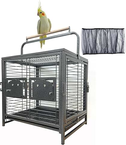 Portable Wrought Iron Bird Travel Cage with Cover