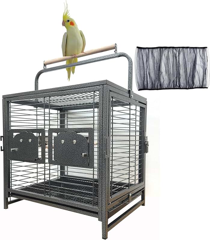 Portable Wrought Iron Bird Travel Cage with Cover