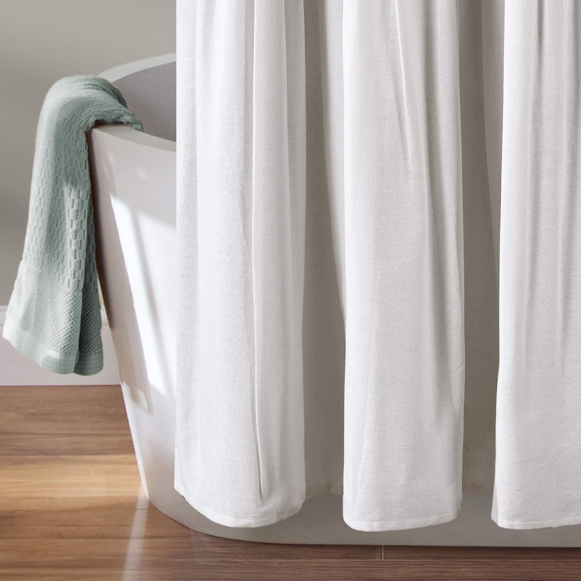 Linen Button Shower Curtain, 72" x 72", Blue  Off-White