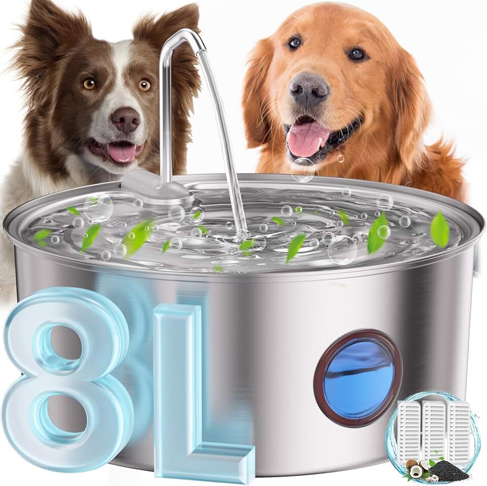 Large Stainless Steel Dog Water Fountain with Filter