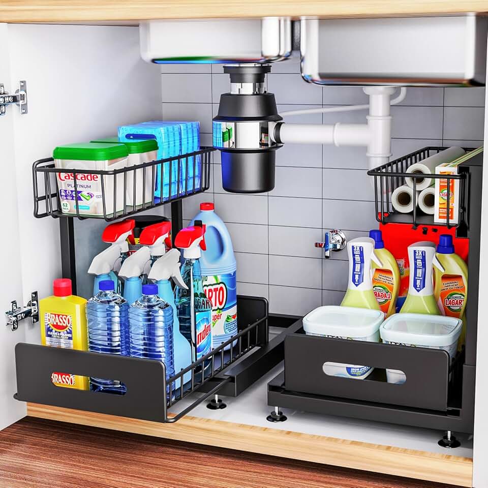 Two Under Sink Storage Baskets with Sliding Shelves