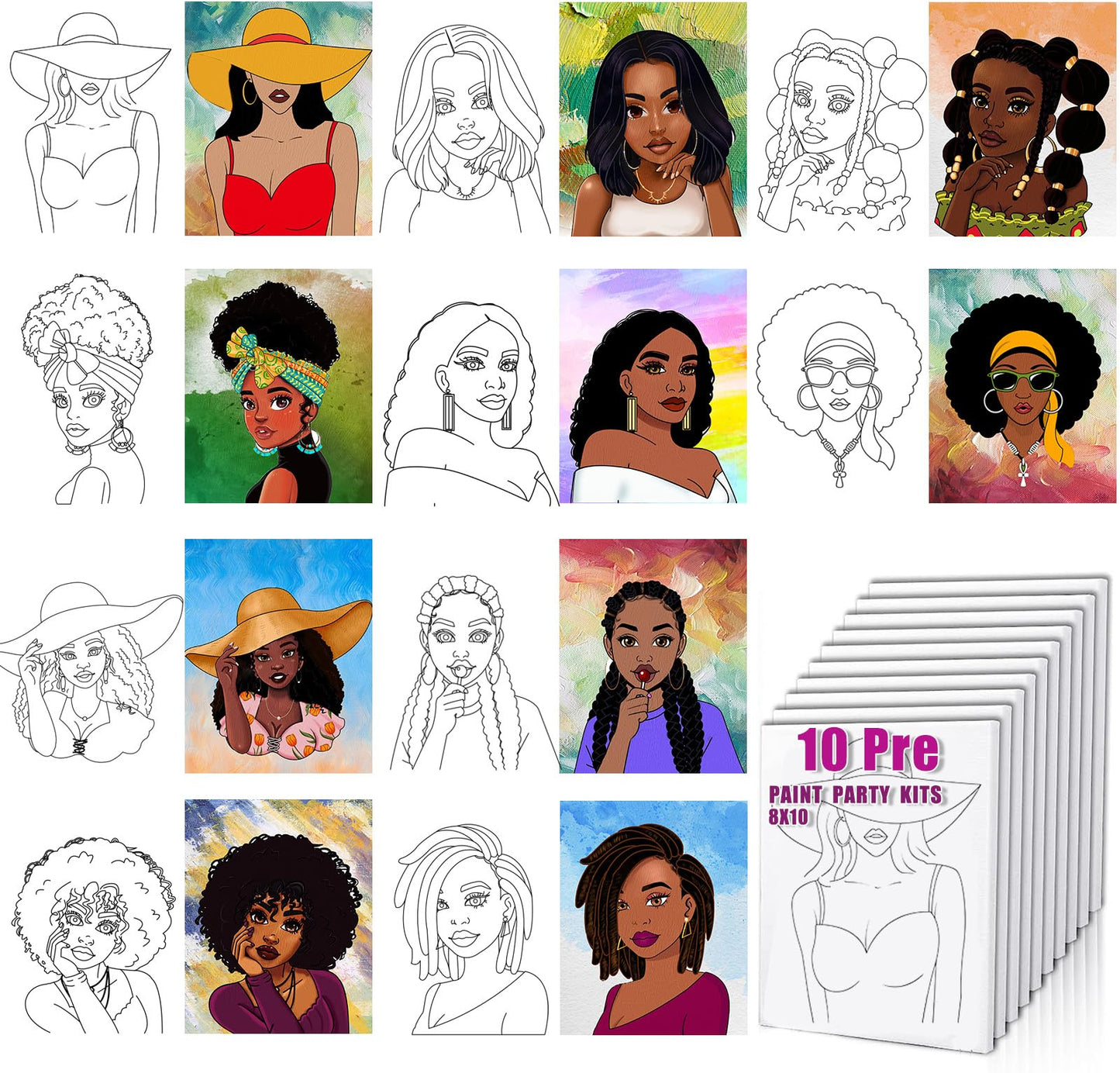 Pre Drawn Canvas for Painting 8x10 10 Pack