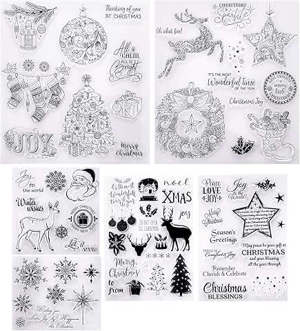 6 Sheets Christmas Clear Stamps with Snowflake Santa Deer Tree
