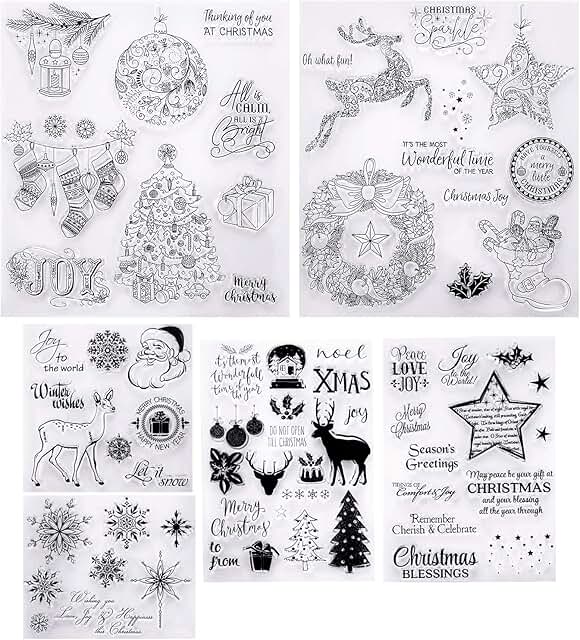 6 Sheets Christmas Clear Stamps with Snowflake Santa Deer Tree