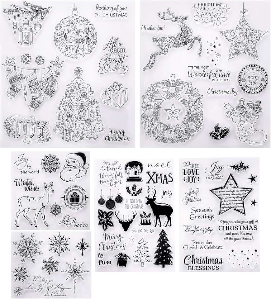 6 Sheets Christmas Clear Stamps with Snowflake Santa Deer Tree
