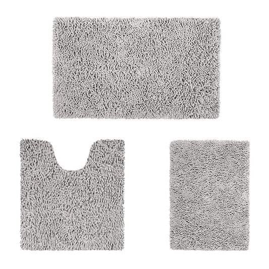 3 Pieces Bathroom Rug Set, Ultra Soft Non Bath Rug and Absorbent Chenille Bath Mat, Light Grey Bathroom Rugs, Plush Bath Mats for Bathroom, Tub, Shower