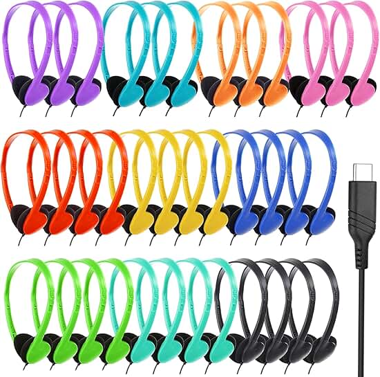 Bulk Type C Wired Headphones for Kids, 12 Pack