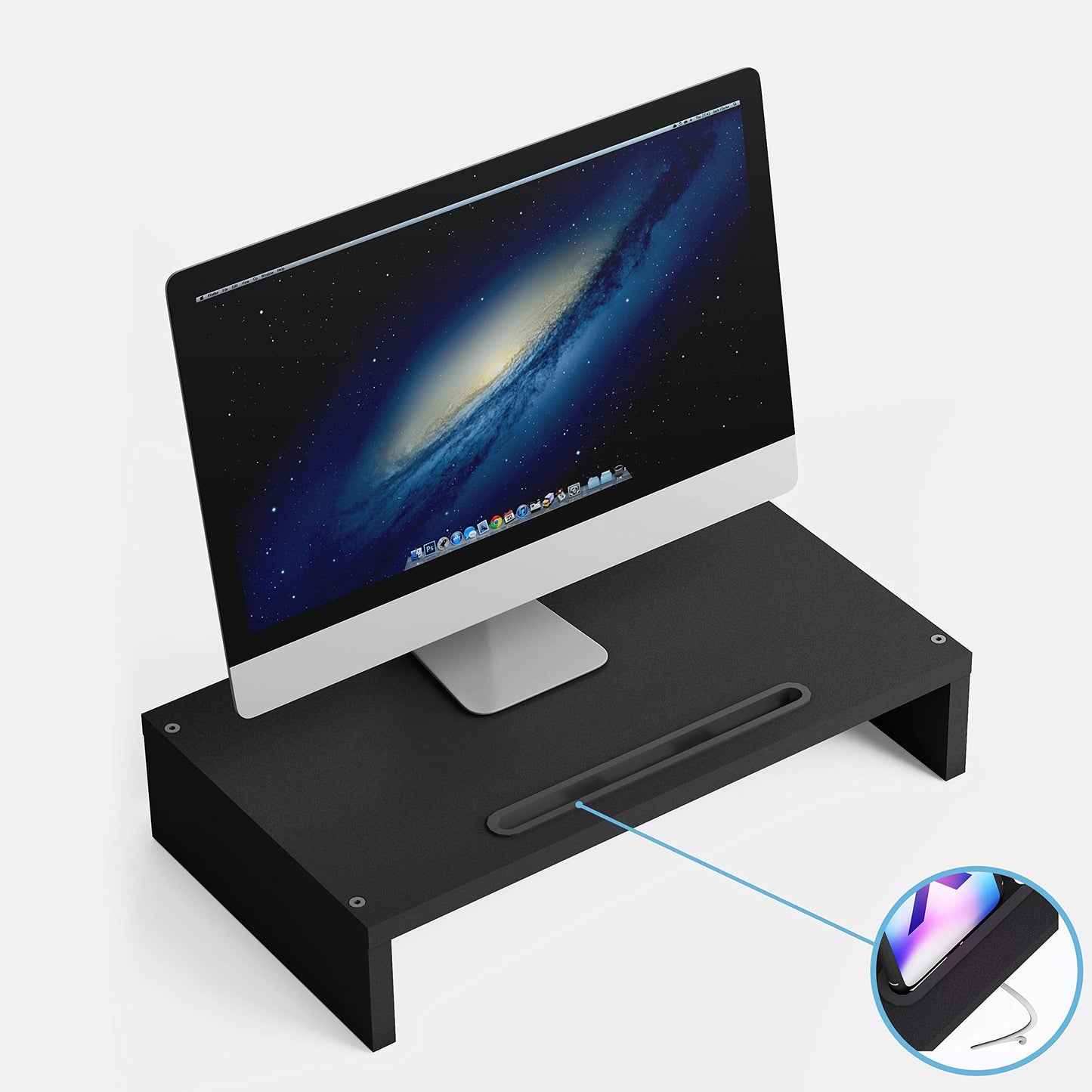 Monitor Stand Computer Riser Desk Organizer Stand Desktop Printer Stand for Laptop Computer Storage Shelf & Screen Holder 16.5 inches with Cable Management Phone Holder