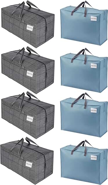 Eight heavy-duty moving bags with straps and handles