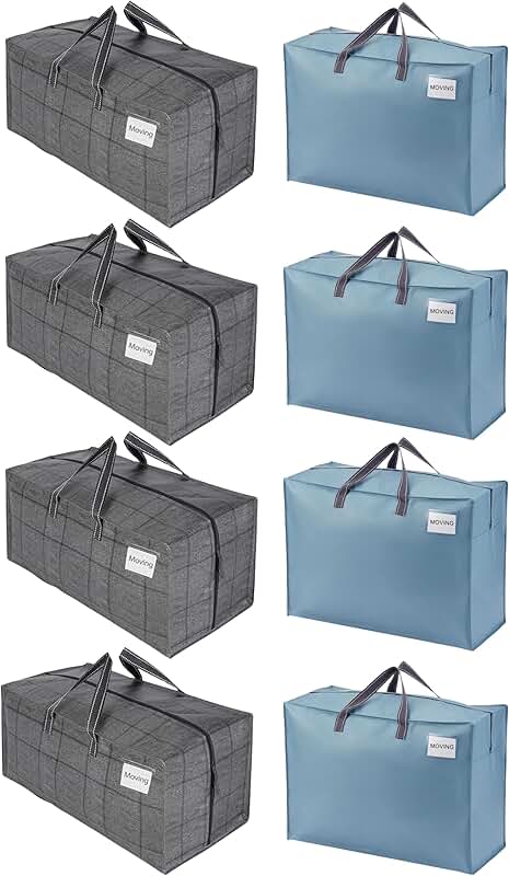 Eight heavy-duty moving bags with straps and handles
