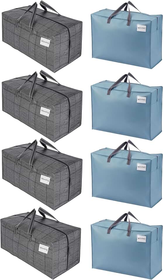Eight heavy-duty moving bags with straps and handles