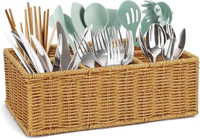 Wicker Silverware Caddy for Party and Storage