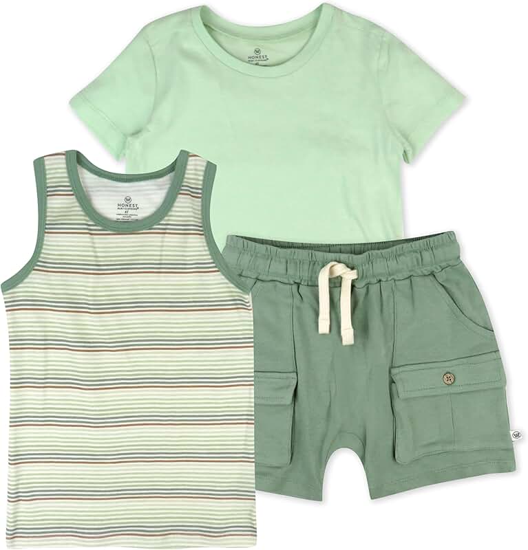 Baby girls' 3-piece cotton T-shirt and shorts set