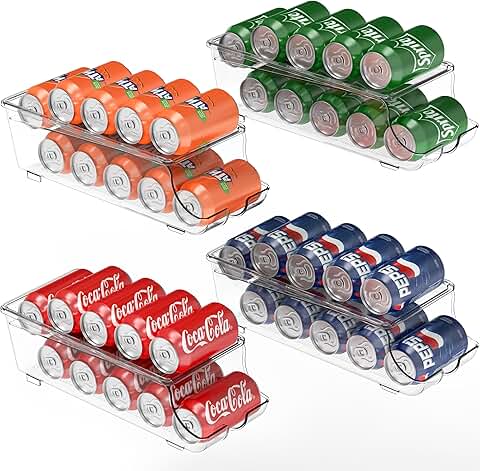 4-Pack Auto-Rolling Beverage Can Organizer for Fridge
