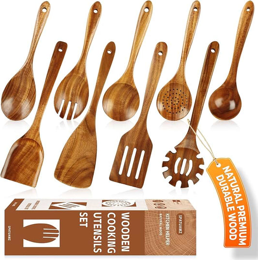 Heat-resistant silicone and steel kitchen utensils with spatulas and ladle