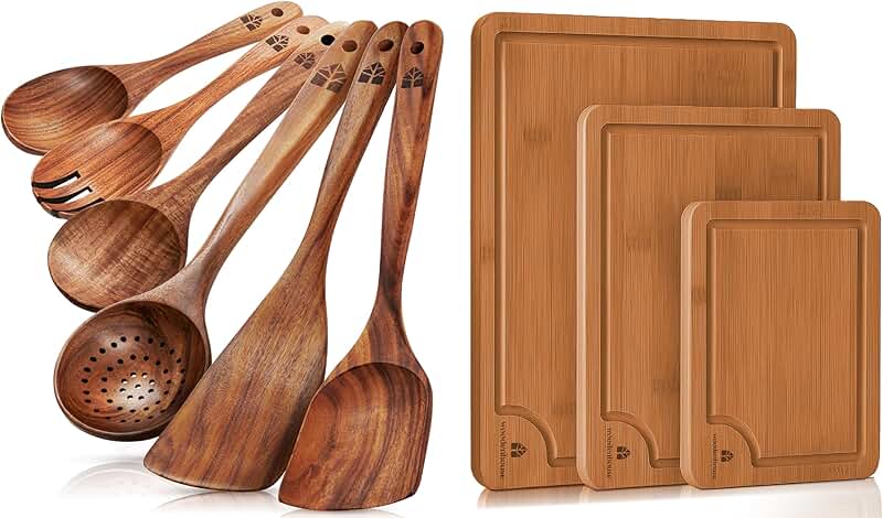Wooden Cooking Spoons and Cutting Boards Set