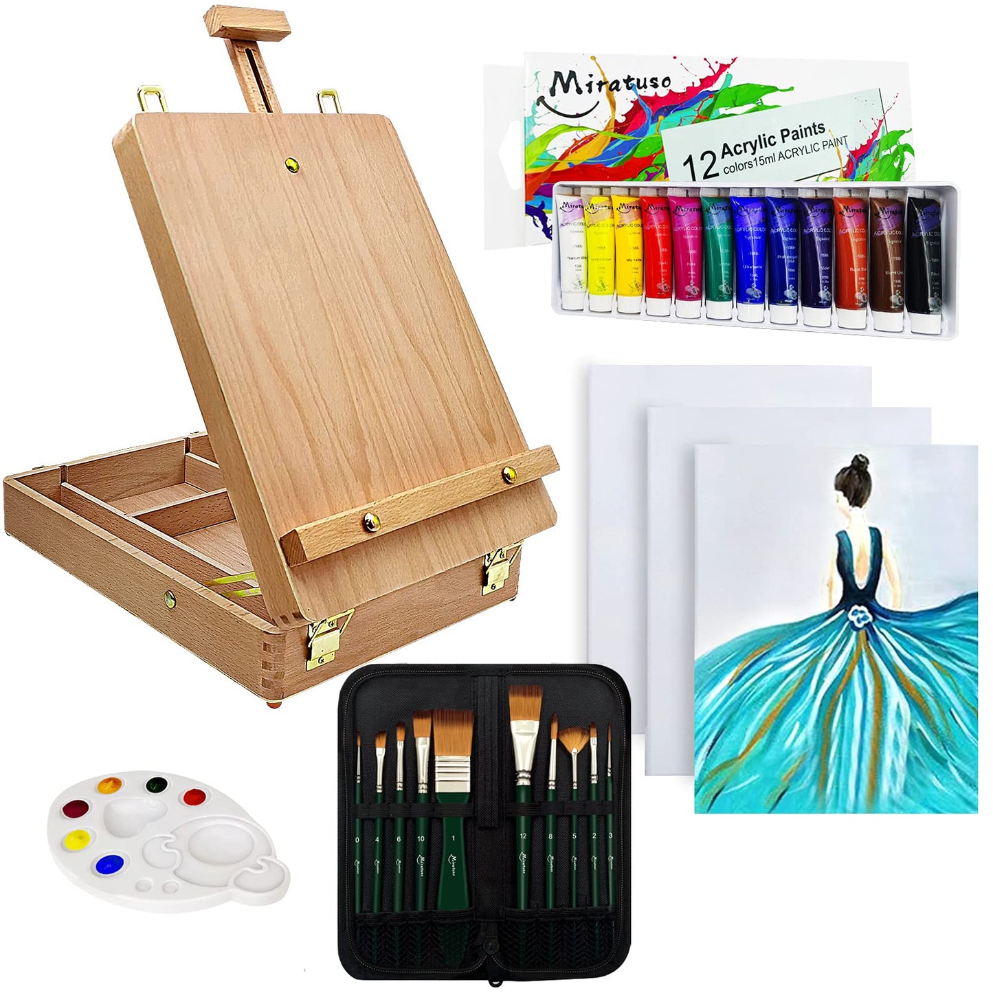 27 Pieces Art Set with Easel, Paints, Brushes, Canvas