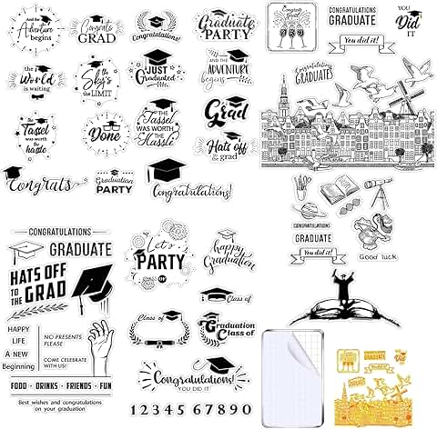 6 Sheets Graduation Silicone Clear Stamp Set for Crafts