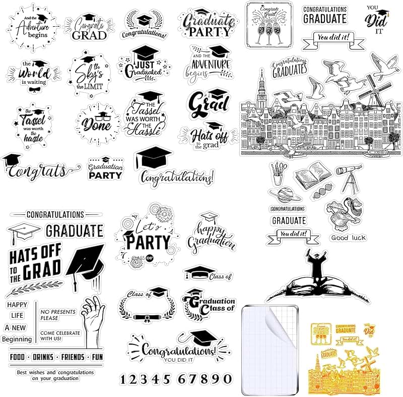 6 Sheets Graduation Silicone Clear Stamp Set for Crafts