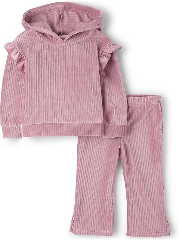 Baby Girl and Toddler Velour Ribbed Sweatshirt and Pants Set